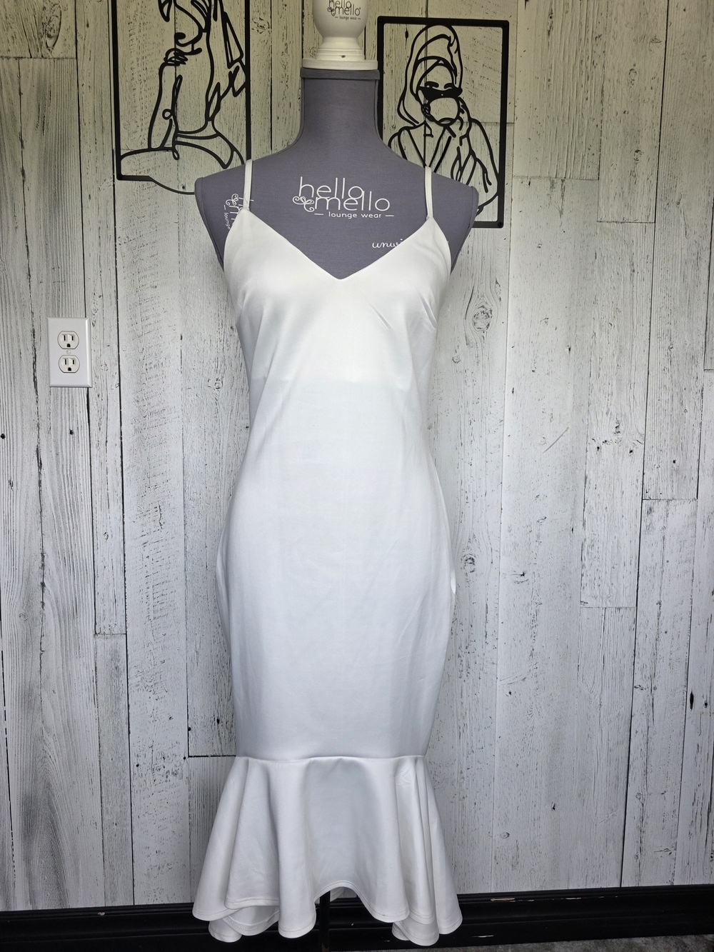 Another Story White Mermaid Midi Dress | XL | Bodycon Flounce Hem